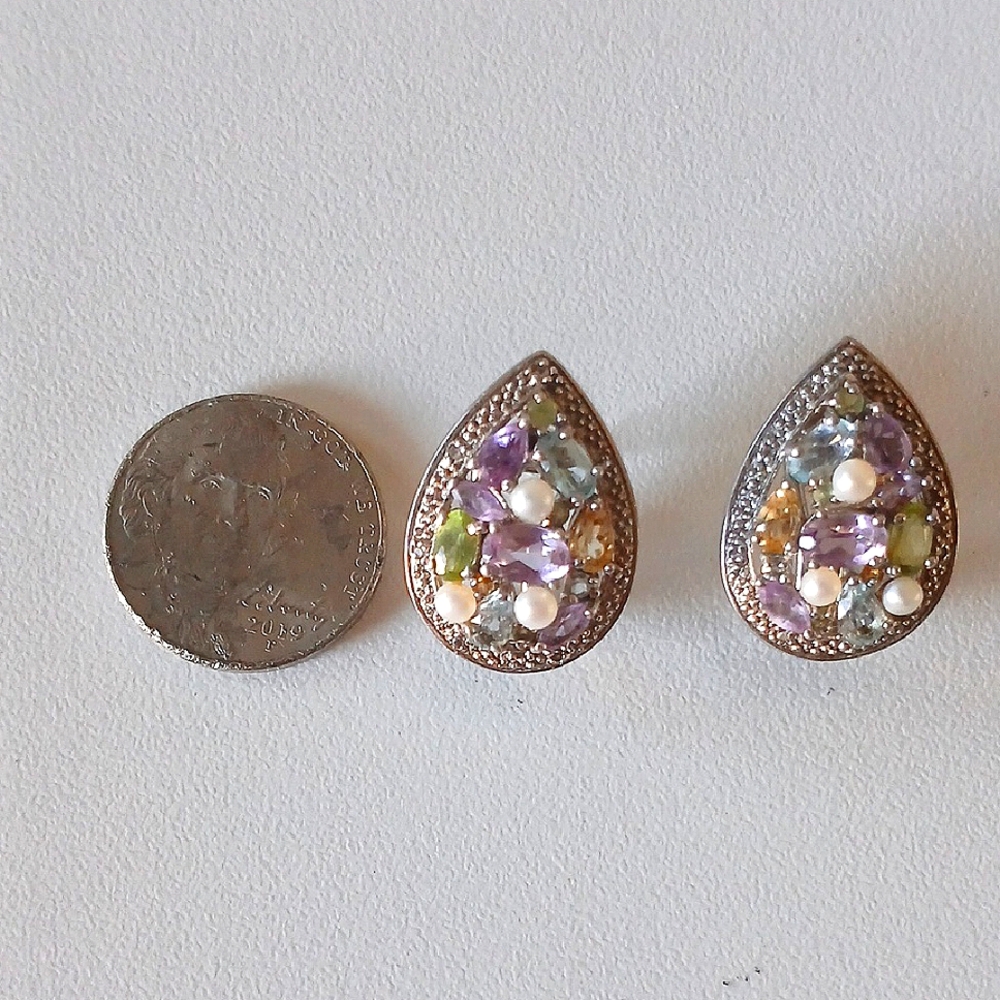 Elegant Silver and Multicolor Gemstone Earrings - Picture 4 of 5